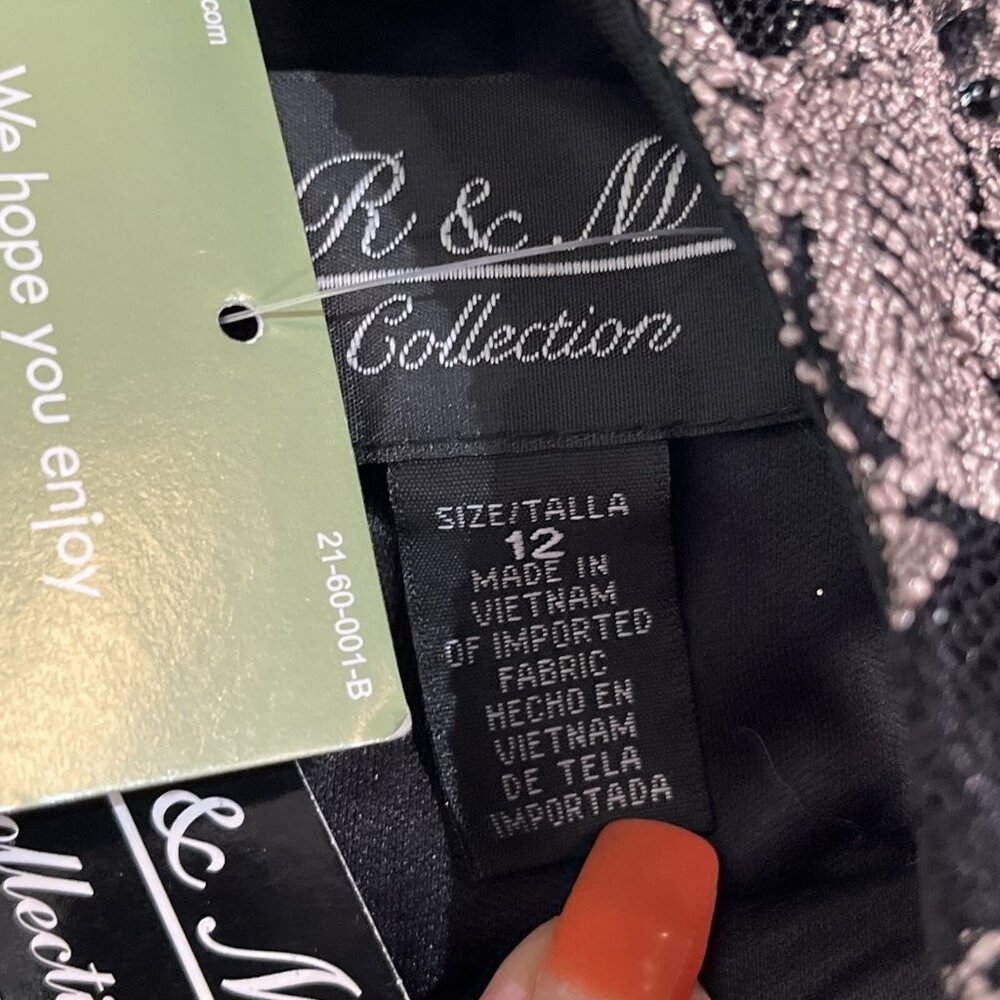 R & M Richard Dress Womens 12‎ Black Metallic Lace Aline Midi Strapless Event - Picture 10 of 12